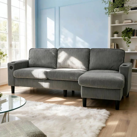 Light Grey Upholstered 3-Seat Sofa With Storage Ottoman - Omega Lifestyles