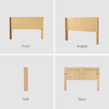 Light Natural Solid Wood Queen Wingback Fluted Panel Headboard - Restanew - Omega Lifestyles