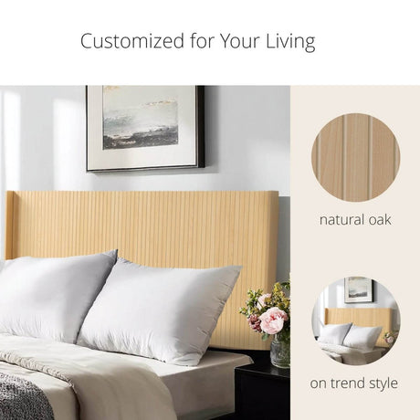 Light Natural Solid Wood Queen Wingback Fluted Panel Headboard - Restanew - Omega Lifestyles