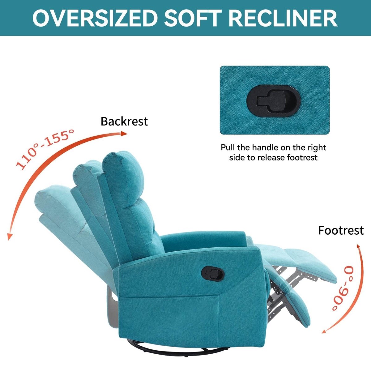 Manual Fabric Recliner Chair With Swivel And Rocker - Restanew - Omega Lifestyles