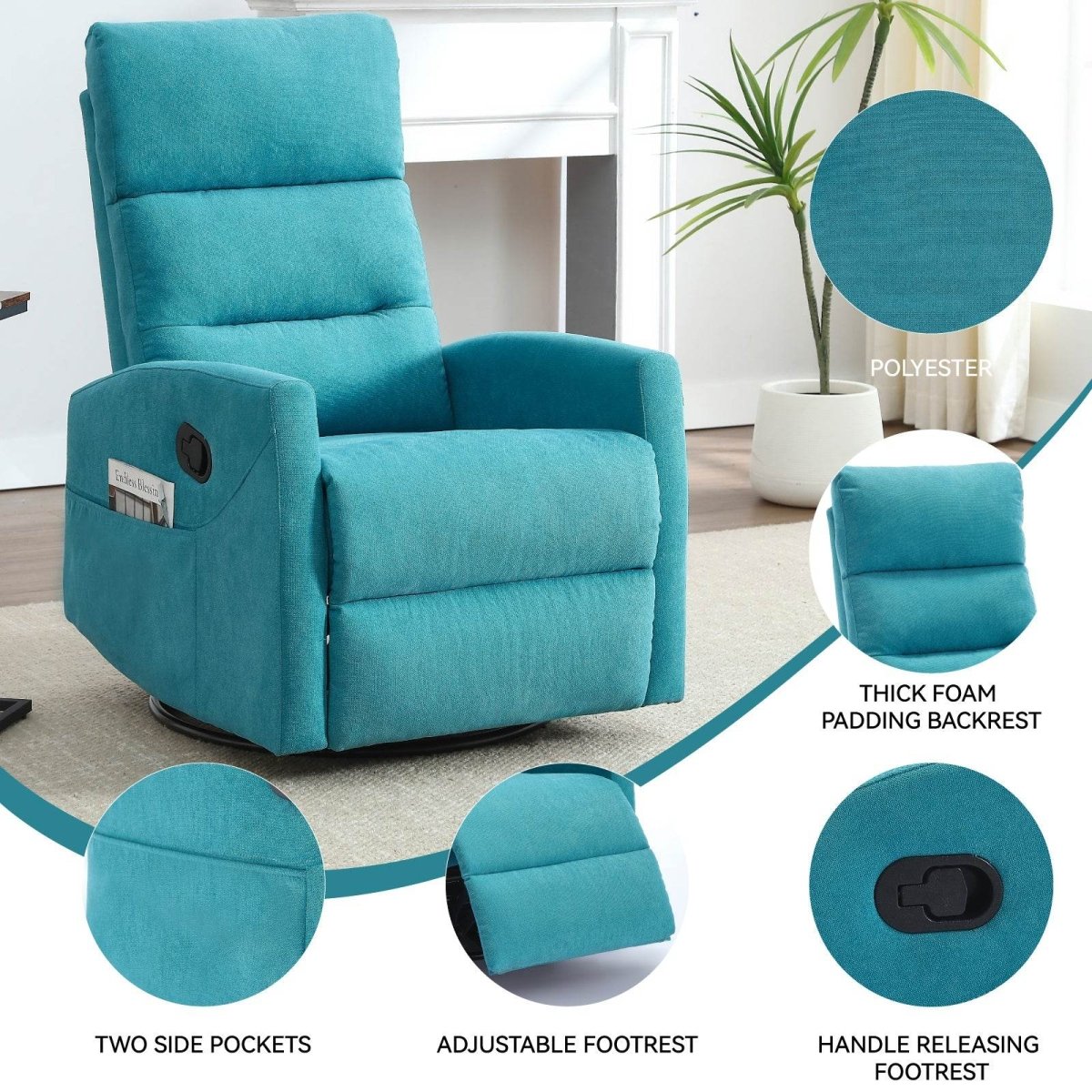 Manual Fabric Recliner Chair With Swivel And Rocker - Restanew - Omega Lifestyles