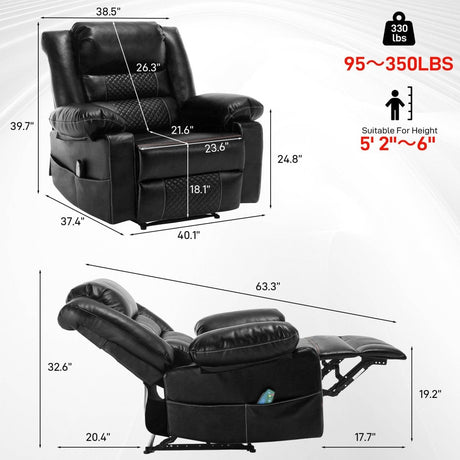 Manual PU Leather Soft Massage Recliner Chair With Heating - Restanew - Omega Lifestyles