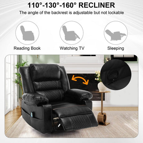 Manual PU Leather Soft Massage Recliner Chair With Heating - Restanew - Omega Lifestyles