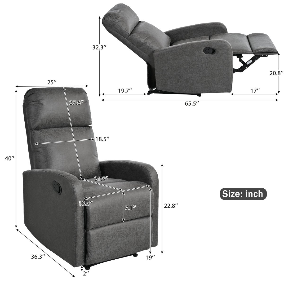 Manual Recliner Chair Microfiber Upholstered Adjustable Backrest - Restanew - Omega Lifestyles