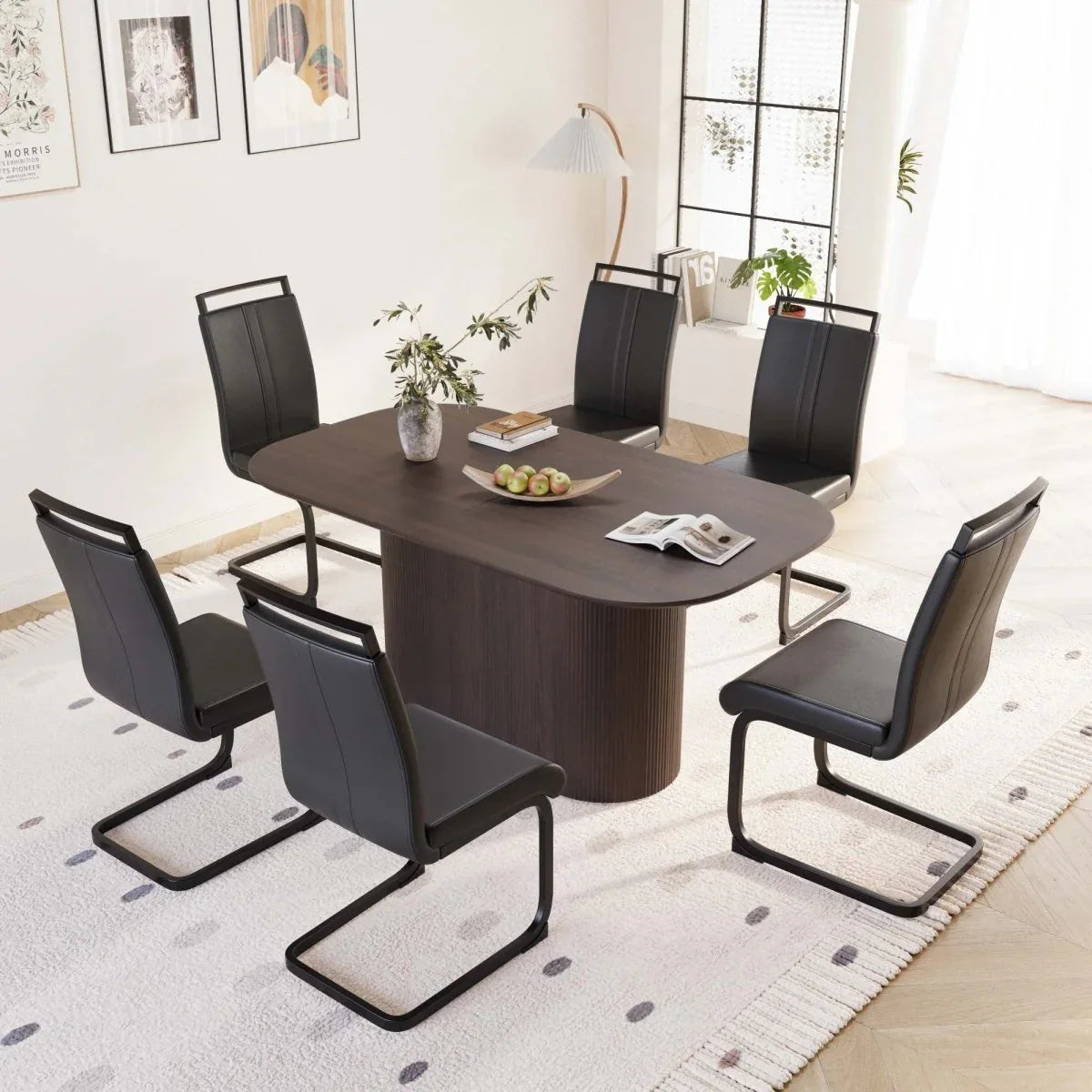 Medieval Modern MDF Dining Table With PU Armless Chairs Set - Omega Lifestyles