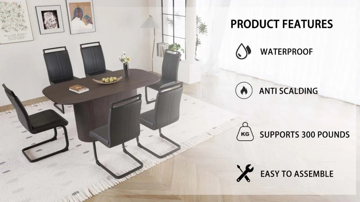 Medieval Modern MDF Dining Table With PU Armless Chairs Set - Omega Lifestyles