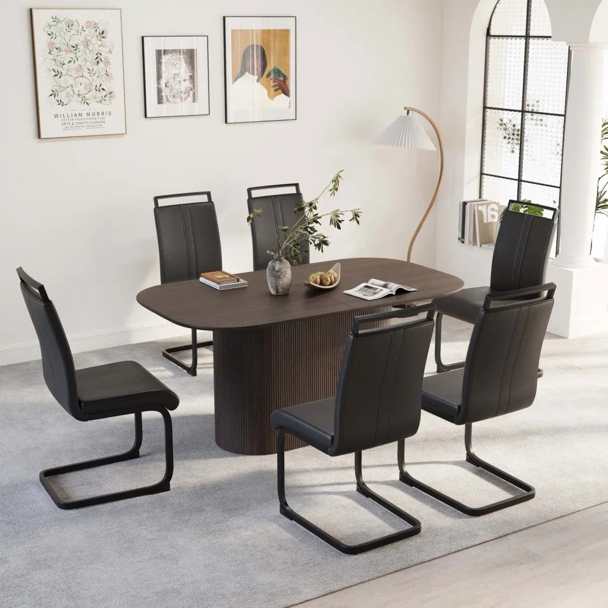 Medieval Modern MDF Dining Table With PU Armless Chairs Set - Omega Lifestyles