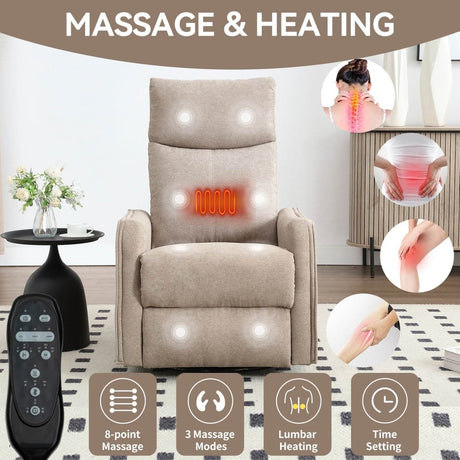 Medium - Firm Heat Massage Recliner Chair With Swivel and Rocker - Restanew - Omega Lifestyles