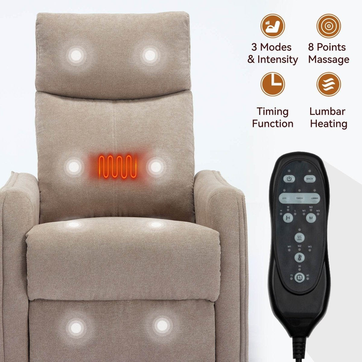 Medium - Firm Heat Massage Recliner Chair With Swivel and Rocker - Restanew - Omega Lifestyles