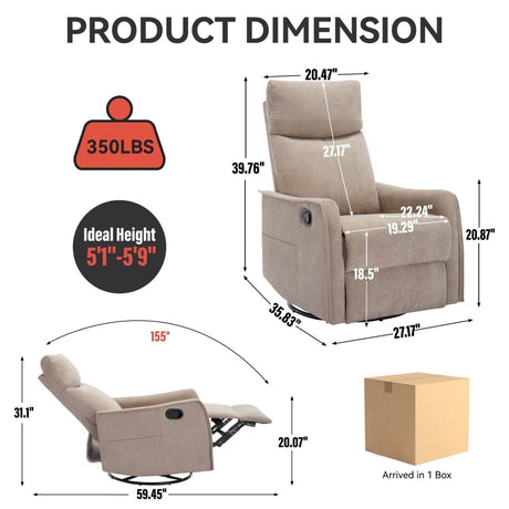 Medium - Firm Heat Massage Recliner Chair With Swivel and Rocker - Restanew - Omega Lifestyles