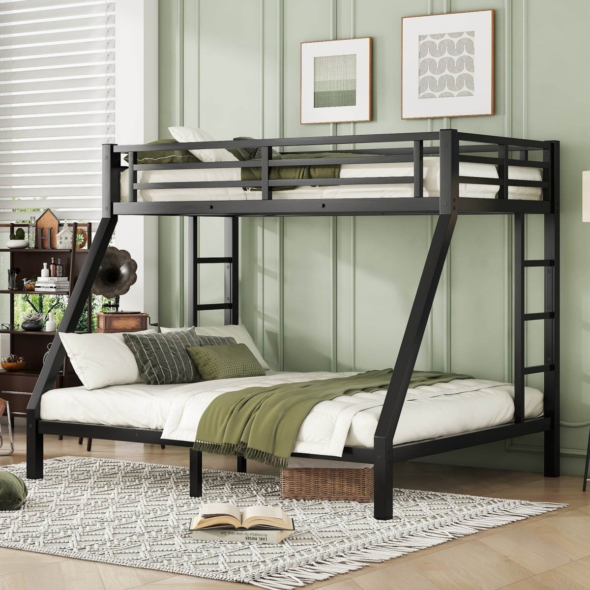 Metal Twin XL Over Queen Bunk Bed With Storage and Ladder - Restanew - Omega Lifestyles