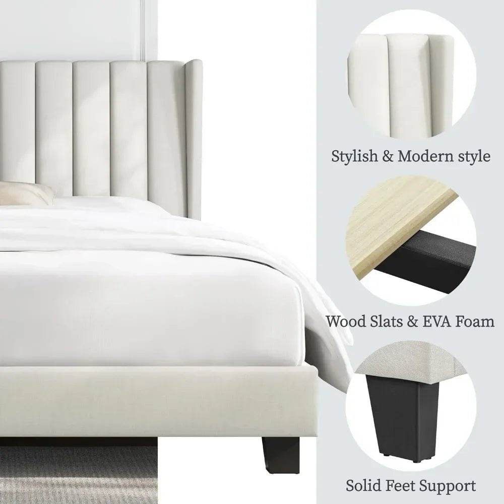 Minimalist Modern Linen Upholstered Bed Frame With Storage - Omega Lifestyles