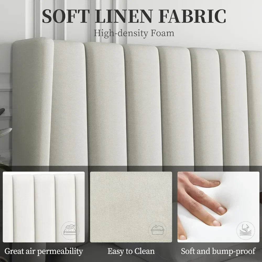 Minimalist Modern Linen Upholstered Bed Frame With Storage - Omega Lifestyles