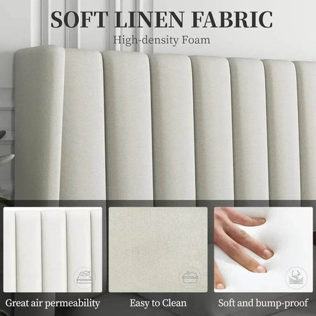 Minimalist Modern Linen Upholstered Bed Frame With Storage - Omega Lifestyles