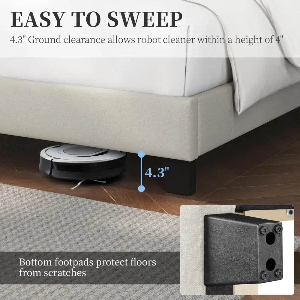 Minimalist Modern Linen Upholstered Bed Frame With Storage - Omega Lifestyles