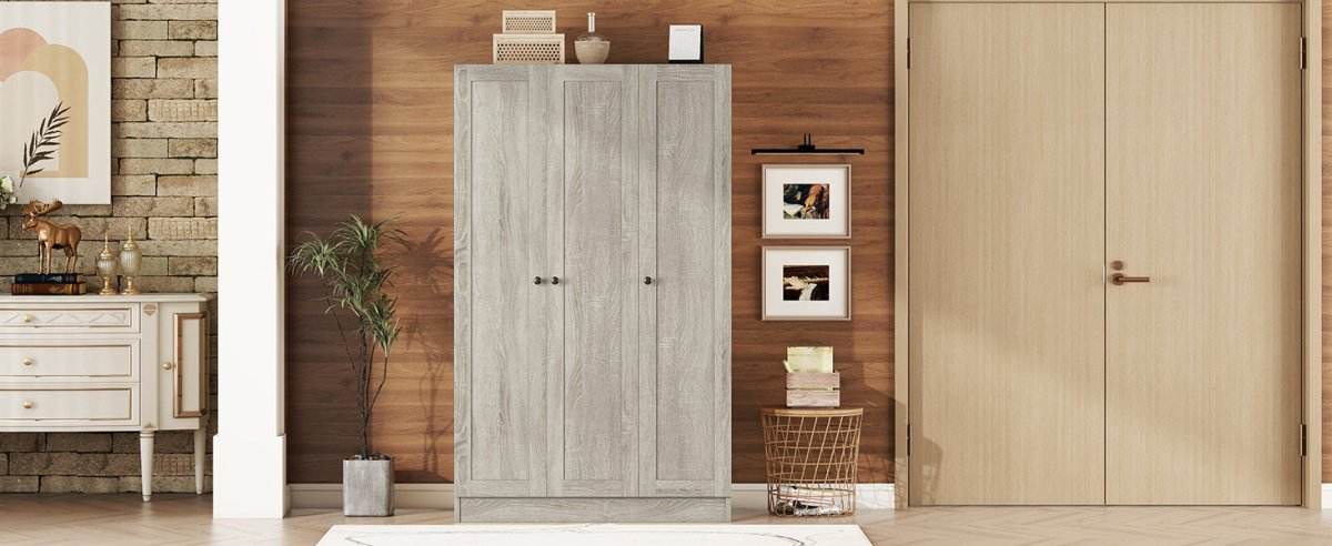 Modern 3-Door Gray MDF Shutter Wardrobe - Sleep Galleria
