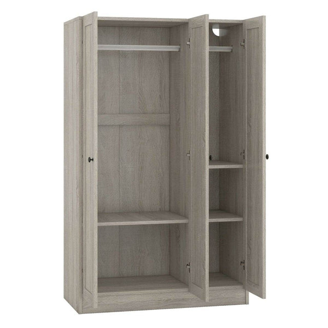Modern 3-Door Gray MDF Shutter Wardrobe - Omega Lifestyles