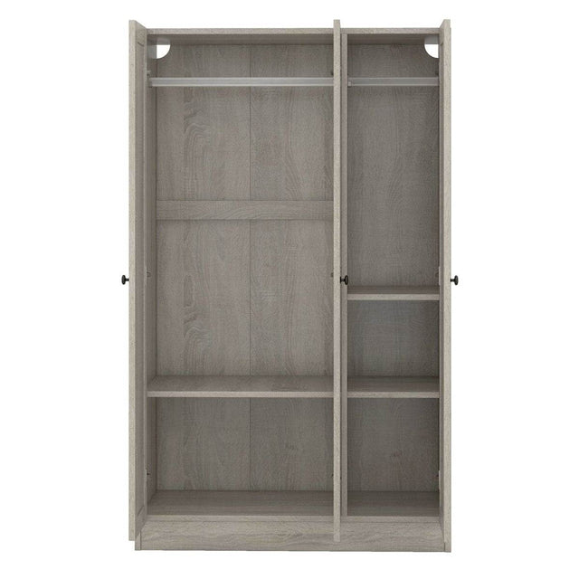 Modern 3-Door Gray MDF Shutter Wardrobe - Omega Lifestyles