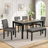 Modern 6-Piece Dining Table Set With Bench And Chairs - Omega Lifestyles