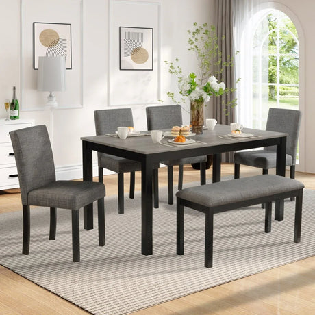 Modern 6-Piece Dining Table Set With Bench And Chairs - Omega Lifestyles