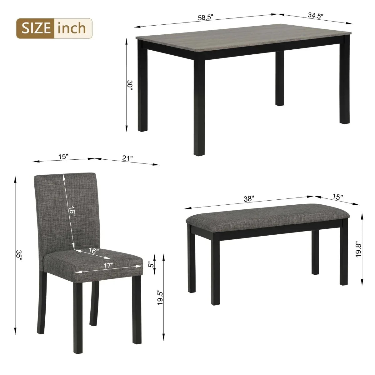 Modern 6-Piece Dining Table Set With Bench And Chairs - Omega Lifestyles