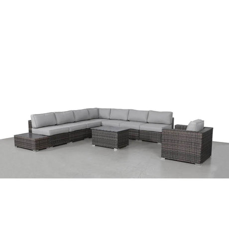 Modern Brown Wicker Patio Seating Group for 7 with Plush Cushions – Fully Assembled, Gray & Brown - Restanew - Omega Lifestyles
