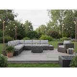 Modern Brown Wicker Patio Seating Group for 7 with Plush Cushions – Fully Assembled, Gray & Brown - Restanew - Omega Lifestyles