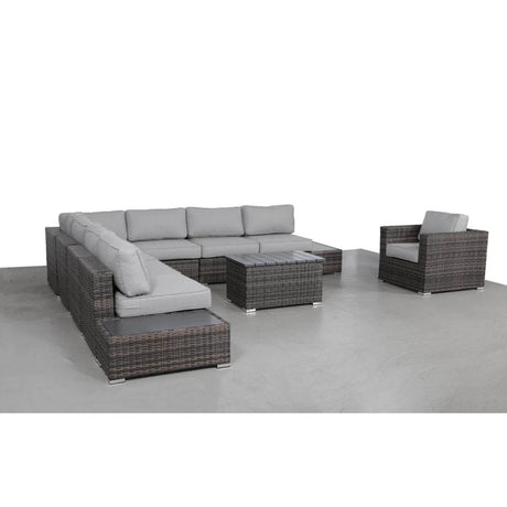 Modern Brown Wicker Patio Seating Group for 7 with Plush Cushions – Fully Assembled, Gray & Brown - Restanew - Omega Lifestyles