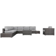 Modern Brown Wicker Patio Seating Group for 7 with Plush Cushions – Fully Assembled, Gray & Brown - Restanew - Omega Lifestyles
