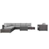 Modern Brown Wicker Patio Seating Group for 7 with Plush Cushions – Fully Assembled, Gray & Brown - Restanew - Omega Lifestyles