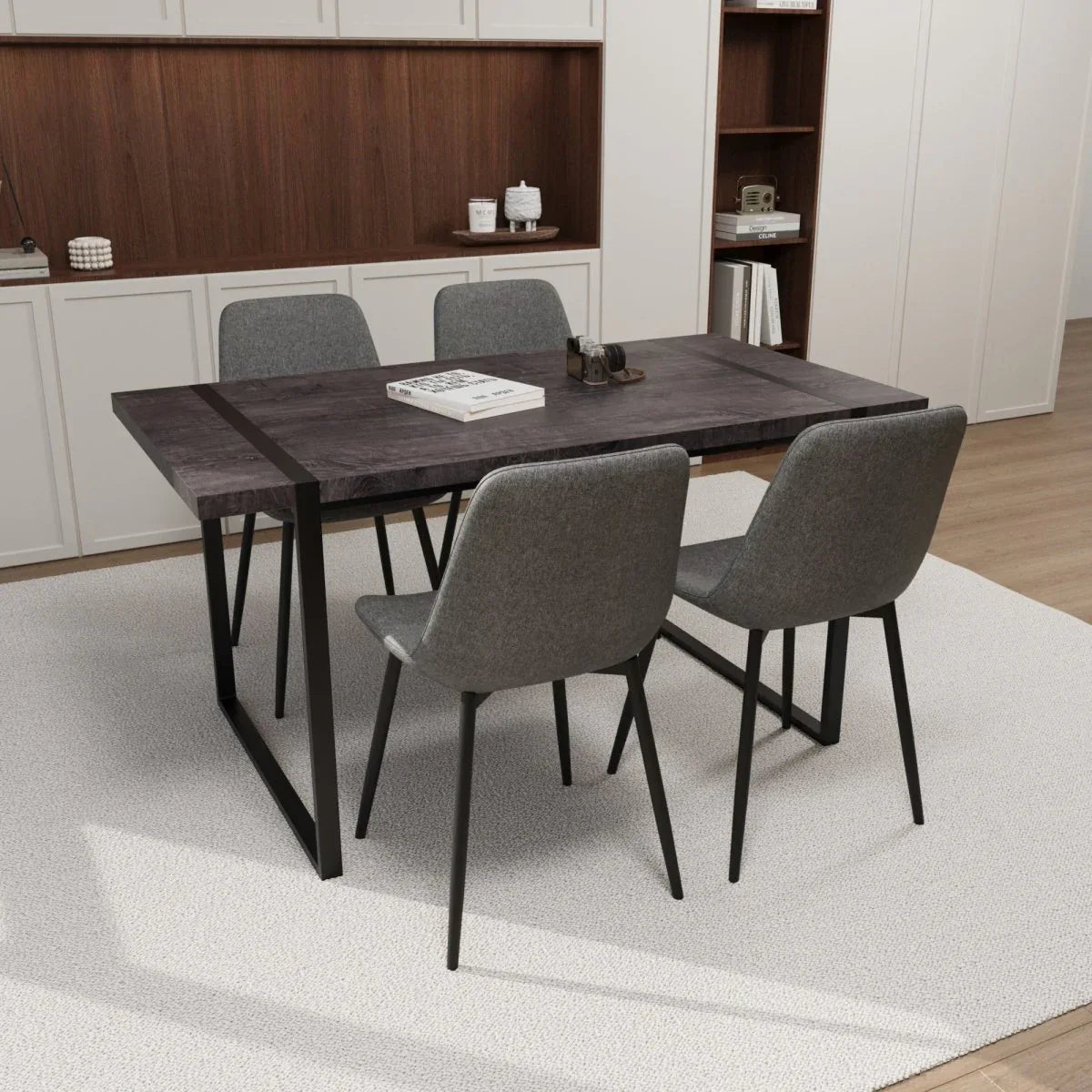 Modern Industrial 5-Piece MDF Dining Table Chair Set - Omega Lifestyles