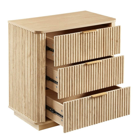 Modern Oak 3-Drawer Dresser With Curved Wave Design - Sleep Galleria
