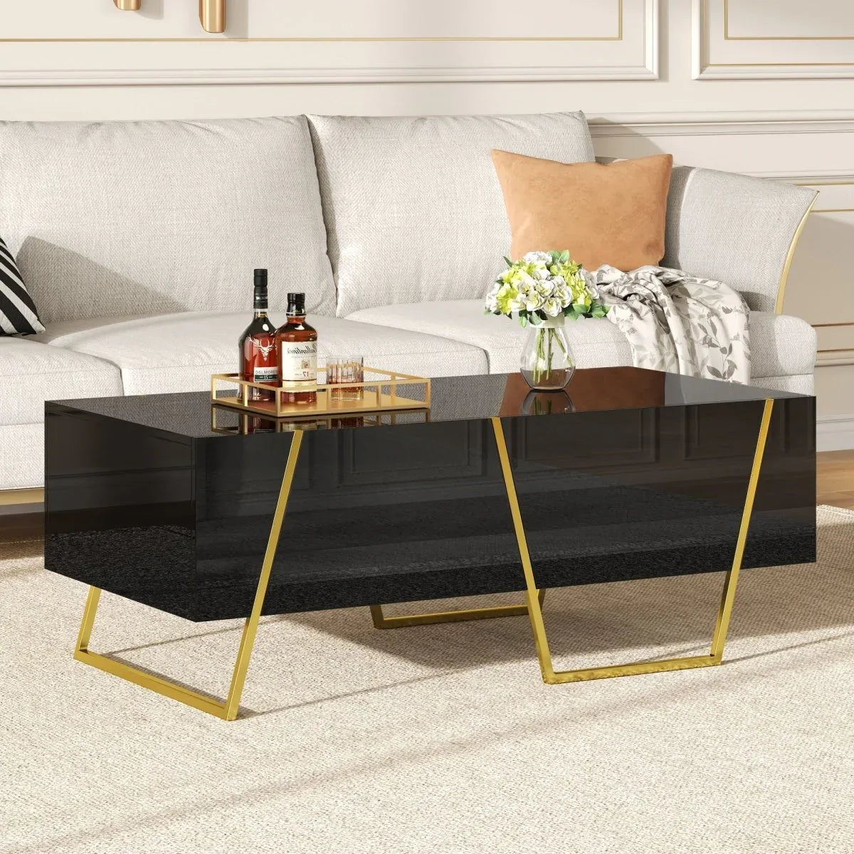 Modern Rectangular High Gloss Black MDF Coffee Table - Omega Lifestyles