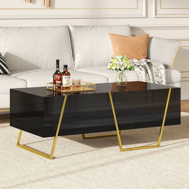 Modern Rectangular High Gloss Black MDF Coffee Table - Omega Lifestyles
