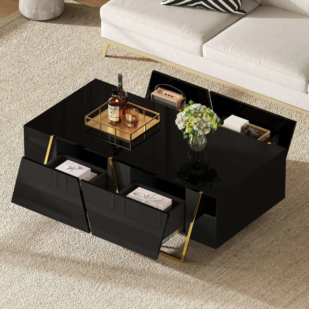Modern Rectangular High Gloss Black MDF Coffee Table - Omega Lifestyles