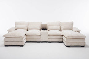 Modern U-Shaped Sectional Sofa With Console Cupholders USB Ports - Omega Lifestyles