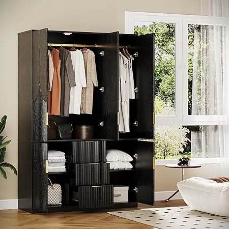 Modern Wooden Wardrobe Armoire With Drawers And Cabinets - Omega Lifestyles