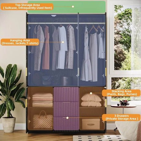 Modern Wooden Wardrobe Armoire With Drawers And Cabinets - Omega Lifestyles