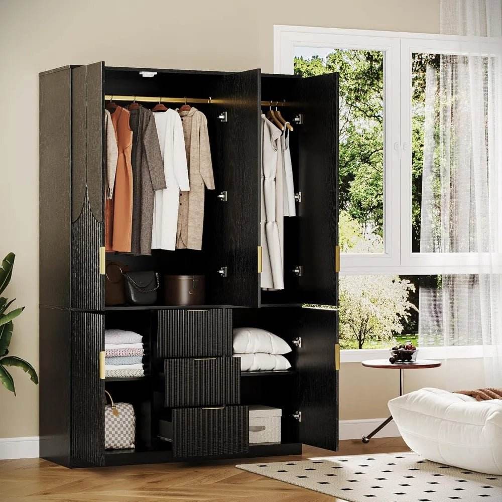 Modern Wooden Wardrobe Armoire With Drawers And Cabinets - Omega Lifestyles