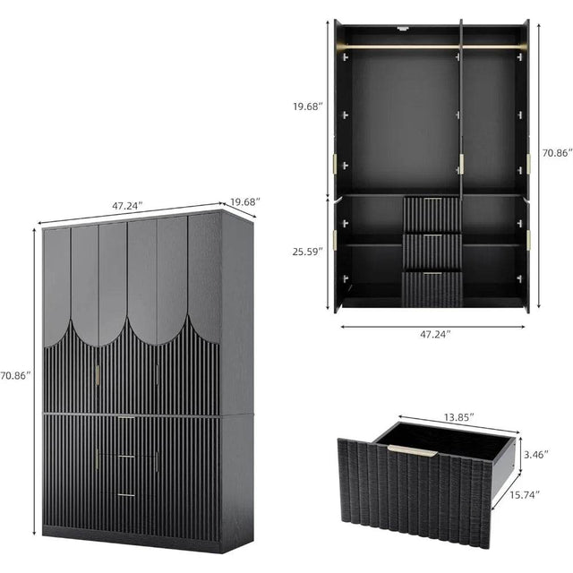 Modern Wooden Wardrobe Armoire With Drawers And Cabinets - Omega Lifestyles