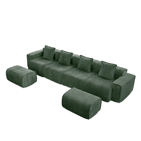 Modular Velvet 4-Seat Boneless Sectional Sofa With Ottomans - Omega Lifestyles