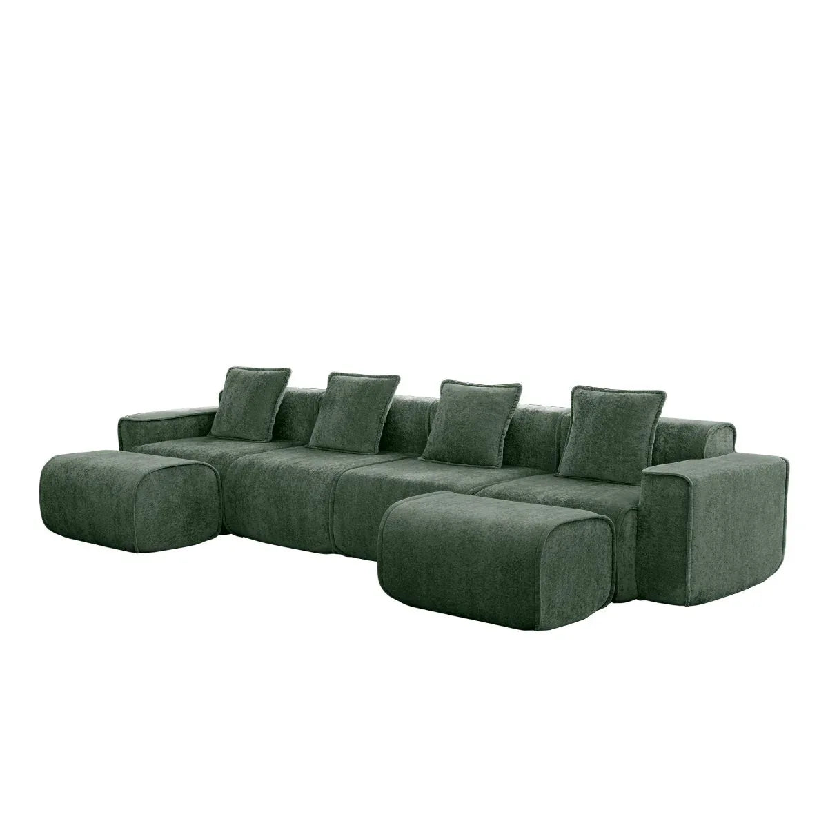 Modular Velvet 4-Seat Boneless Sectional Sofa With Ottomans - Omega Lifestyles