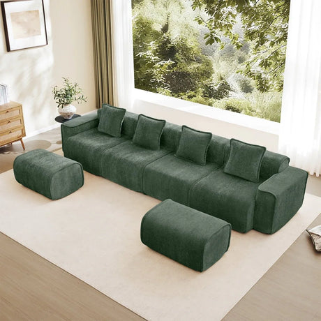 Modular Velvet 4-Seat Boneless Sectional Sofa With Ottomans - Omega Lifestyles