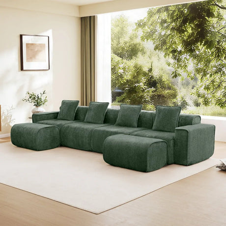 Modular Velvet 4-Seat Boneless Sectional Sofa With Ottomans - Omega Lifestyles