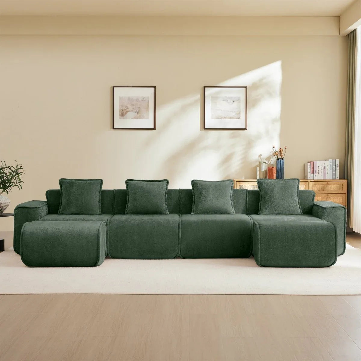 Modular Velvet 4-Seat Boneless Sectional Sofa With Ottomans - Omega Lifestyles