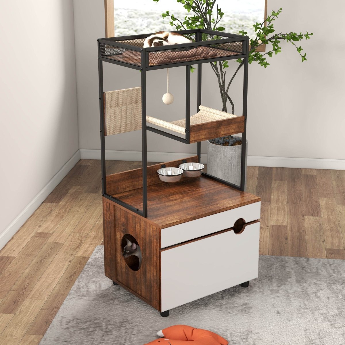 Multi - Functional Cat Furniture With Litter Box Enclosure - Restanew - Omega Lifestyles