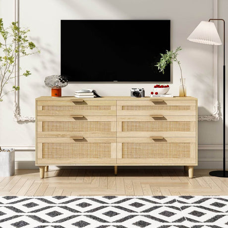 Natural Rattan 6-Drawer Dresser With Metal Handles - Sleep Galleria