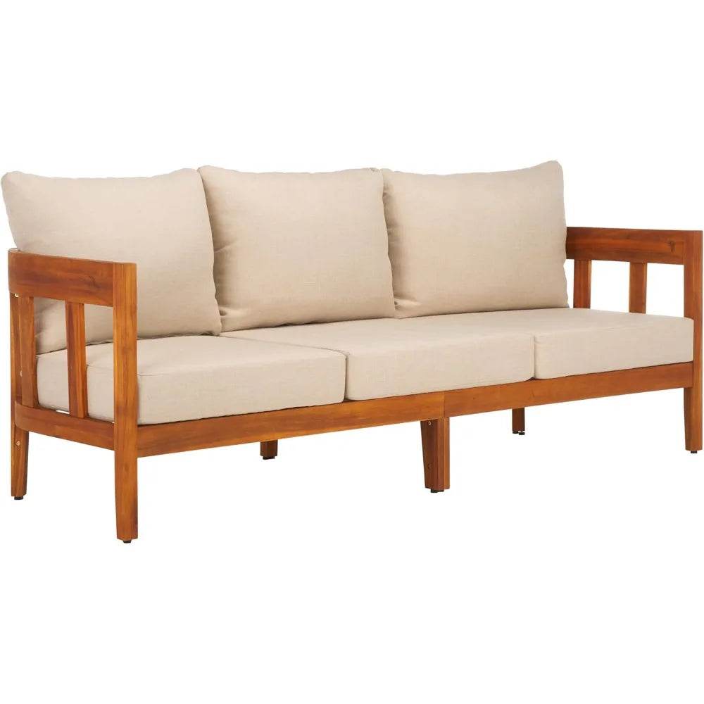 Natural Teak Wood Outdoor 3-Seater Sofa With Cushions - Omega Lifestyles