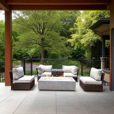 Outdoor 7 - Piece Wicker Sofa Set With Cushions Fire Pit - Restanew - Omega Lifestyles