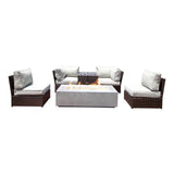 Outdoor 7 - Piece Wicker Sofa Set With Cushions Fire Pit - Restanew - Omega Lifestyles